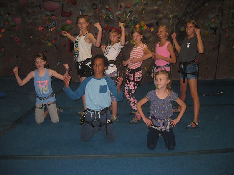 group of rock climbing kids